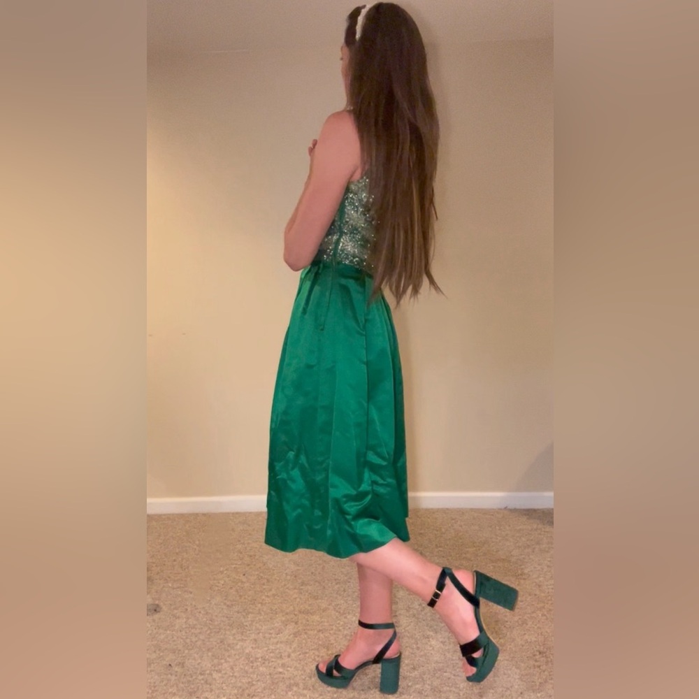 Vintage Green Beaded Satin Dress